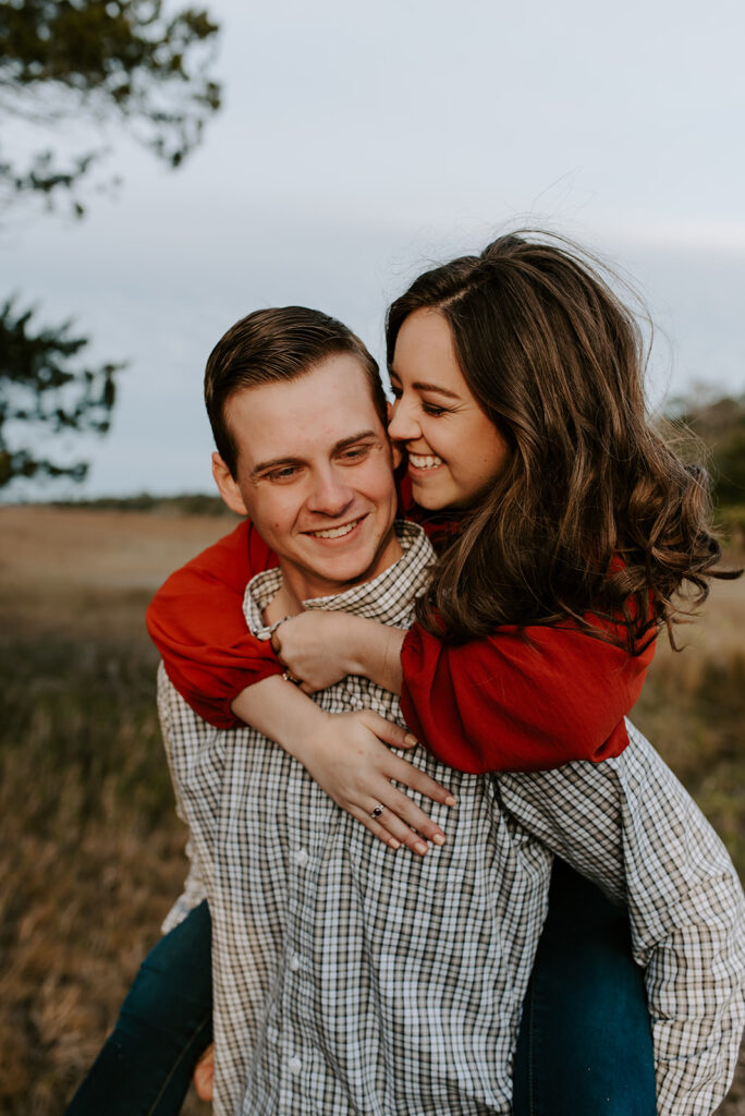 piggy back ride couple's pose at skidaway island