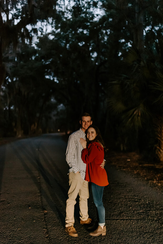 blue hour engagement session at skidaway island