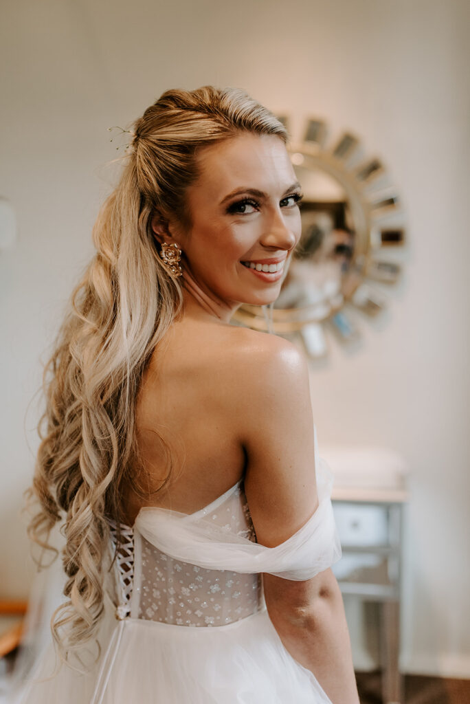 bride smiling at summerour studio in atlanta georgia