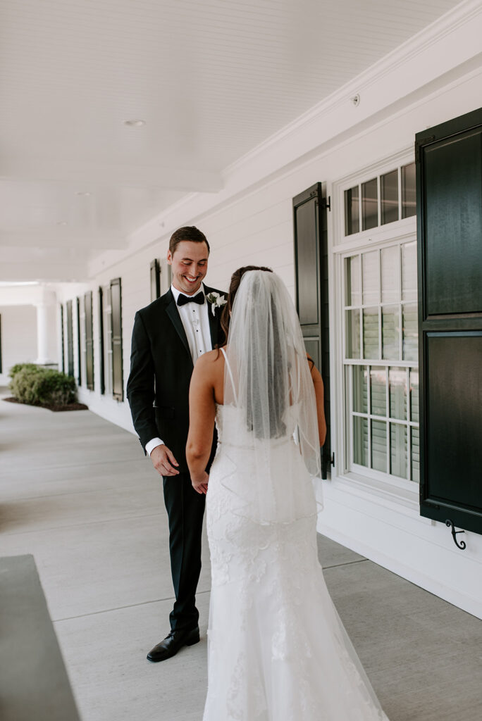 first look between the bride and groom at the reserve club in aiken south carolina