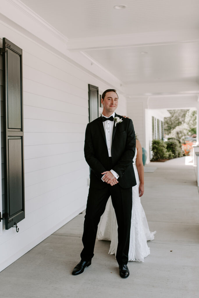 first look between the bride and groom at the reserve club in aiken south carolina