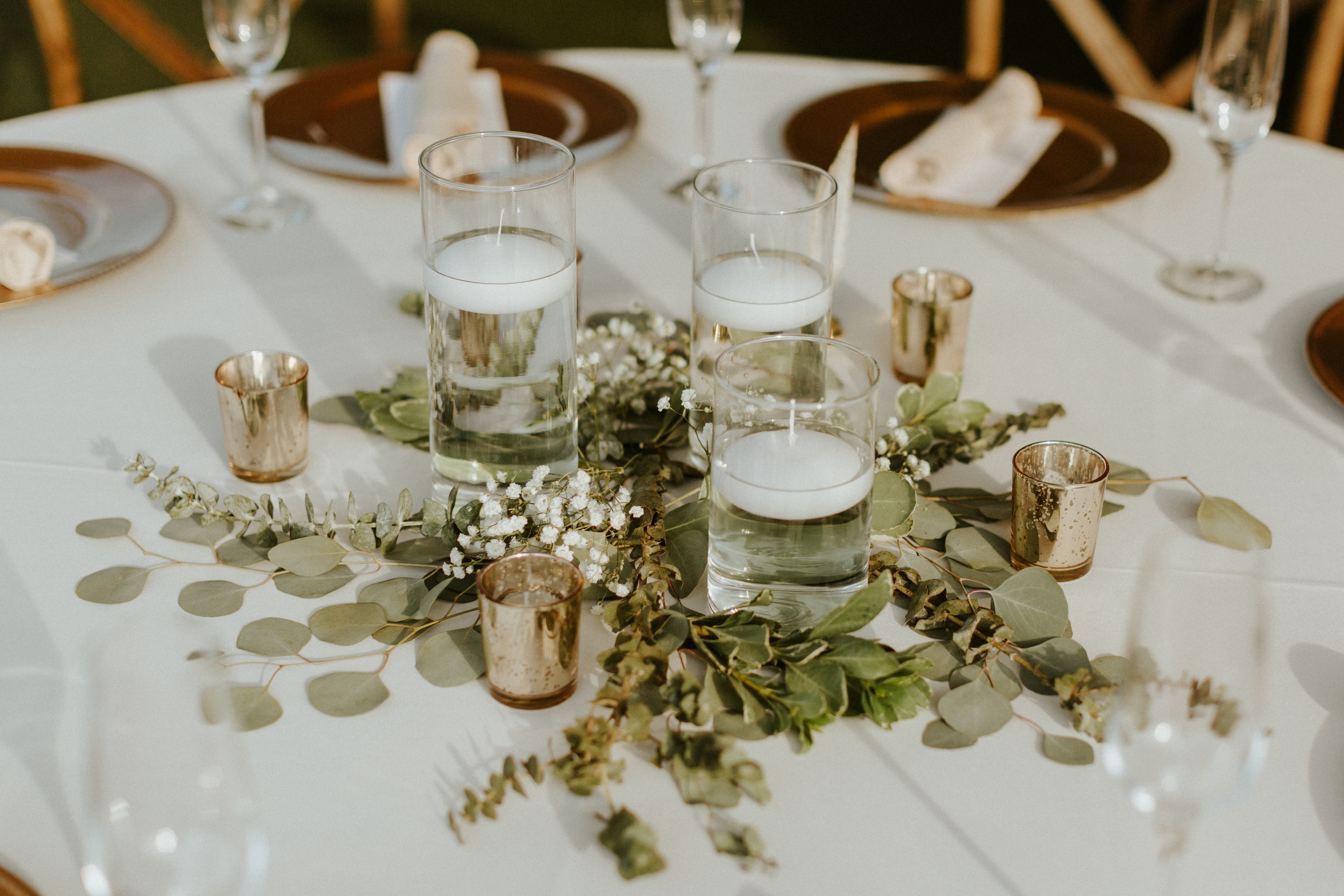 floating candles centerpiece at kaya vineyards