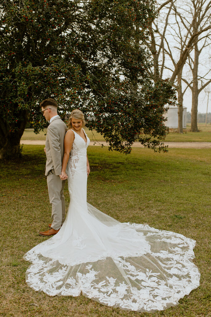 bride and groom first touch at dutch ford farm