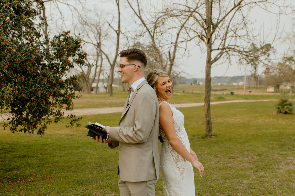 bride and groom gift exchange at dutch ford farm