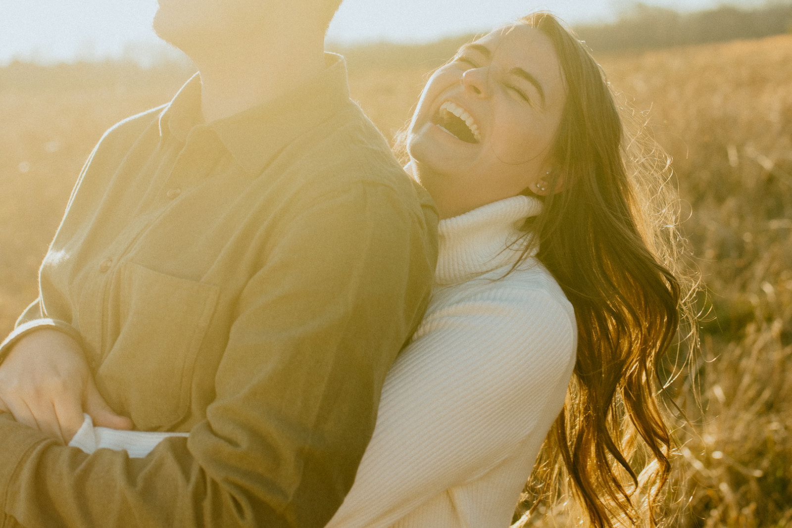 couple laughing together at Vaughter's farm